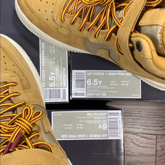 NIKE AIR FORCE 1 HIGH PRM (GS) Wheat/Khaki-Light B - Picture 13 of 16
